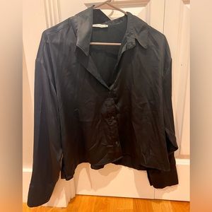 Cropped black silk long sleeve button down from Abercrombie